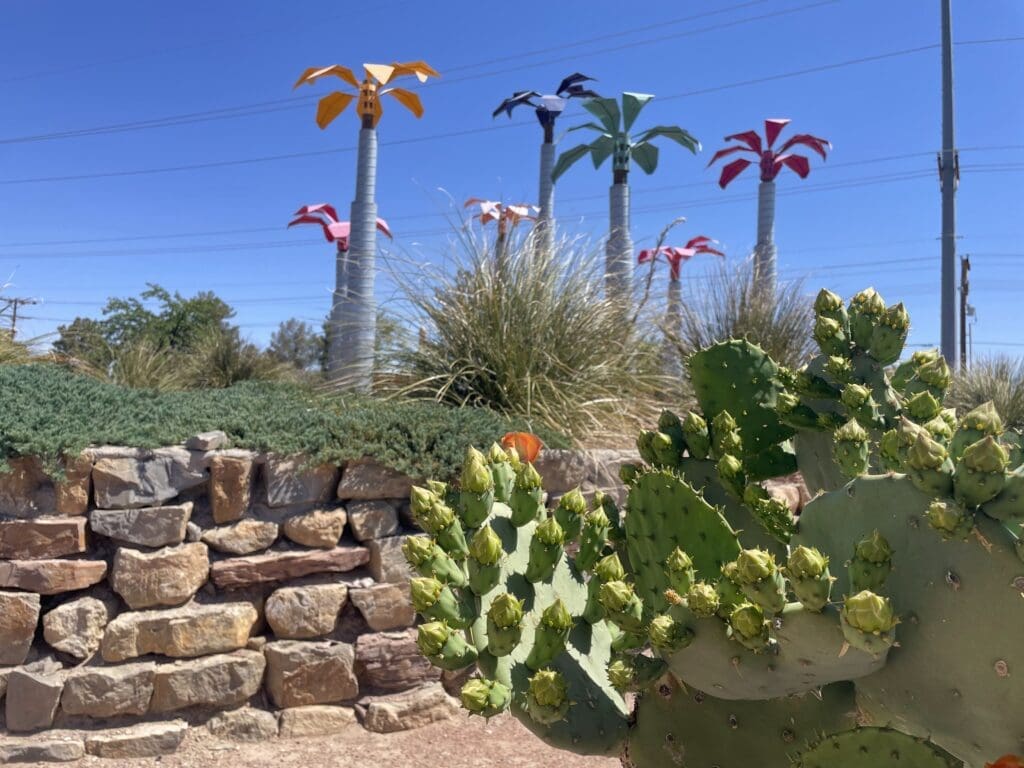 Giant Metal Artistic Flowers in the park.