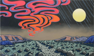 Daniel McCoy's Painting titled "Evening Moon with Sunset Clouds."