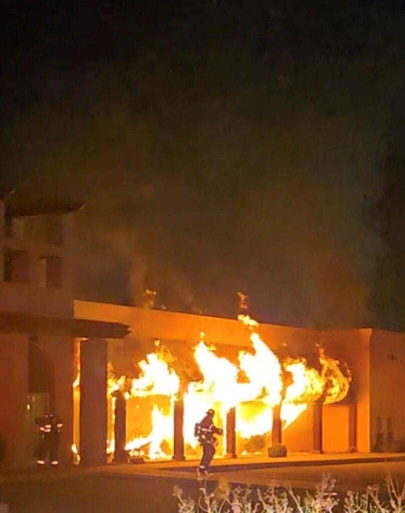 Firefighters working on structure fire