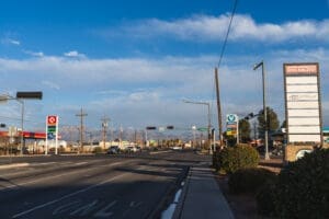 View from the roadside, looking down Picacho Avenue in Las Cruces