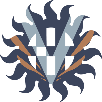 The logo of the Volunteer Network, it is a deep blue, grey, and orange logo for the city of Las Cruces.