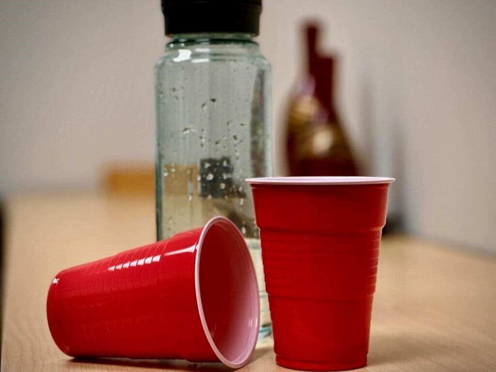 A photo of a couple red cups