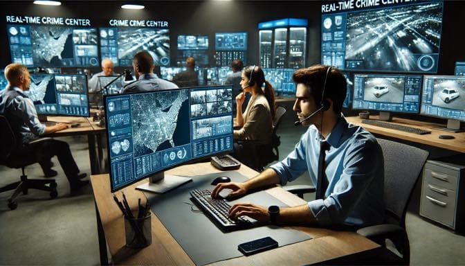 A photo of a group of people sitting in front of computers
