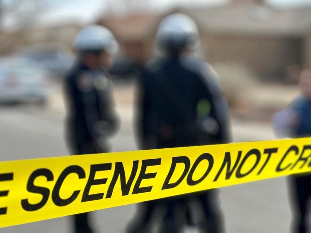 Yellow crime scene tape.