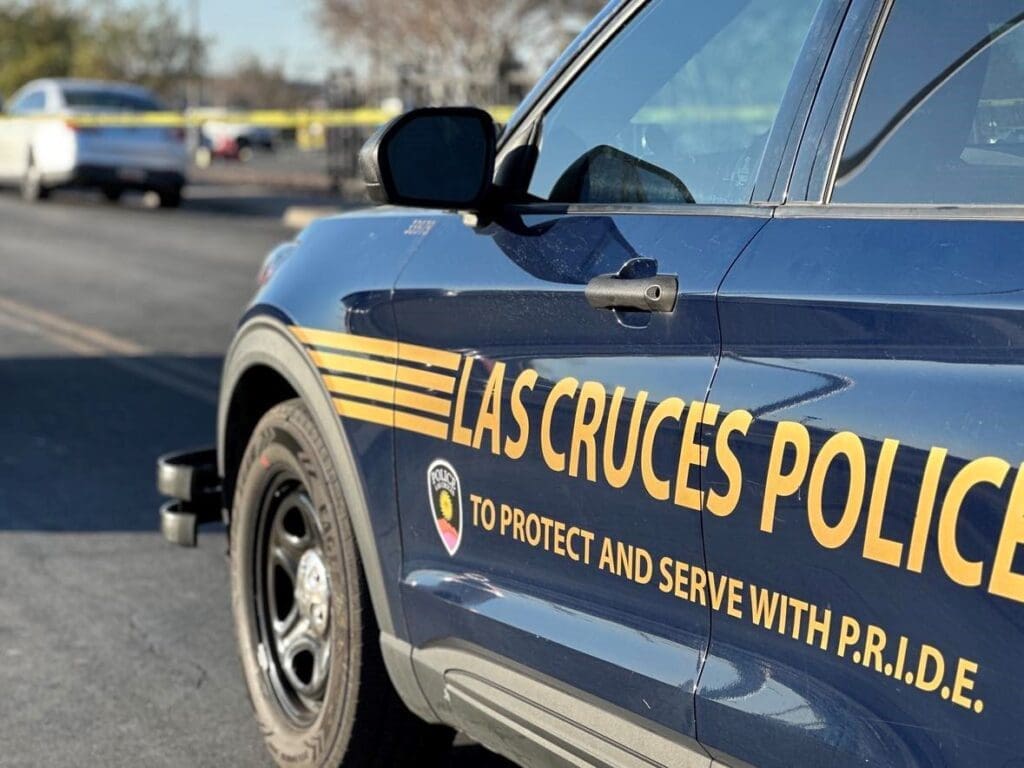 Las Cruces Police vehicle in front of caution tape