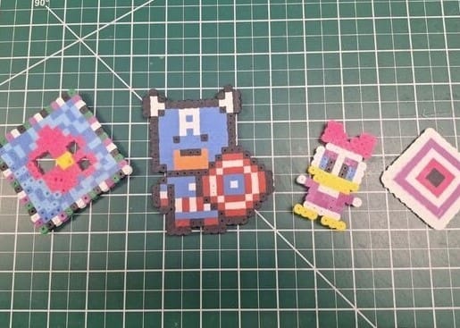 characters made out of perler beads.