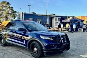 City of Las Cruces vehicle parked in front of the mobile command center.