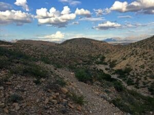 Prehistoric Trackways with the Organ Mountains in the background.
