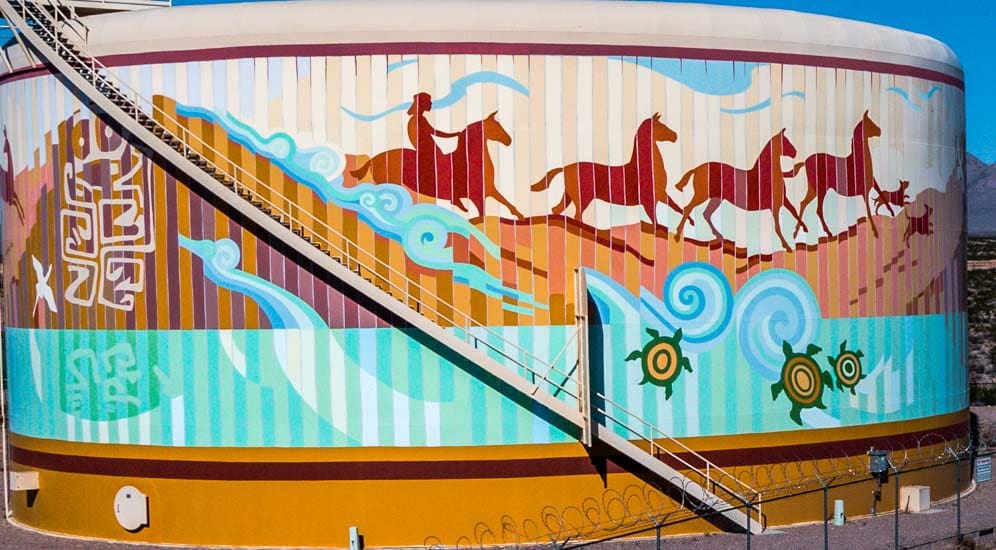 Painted water tank in Las Cruces