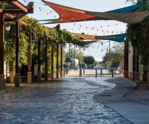 Mosaic created on a walkway in the downtown area.