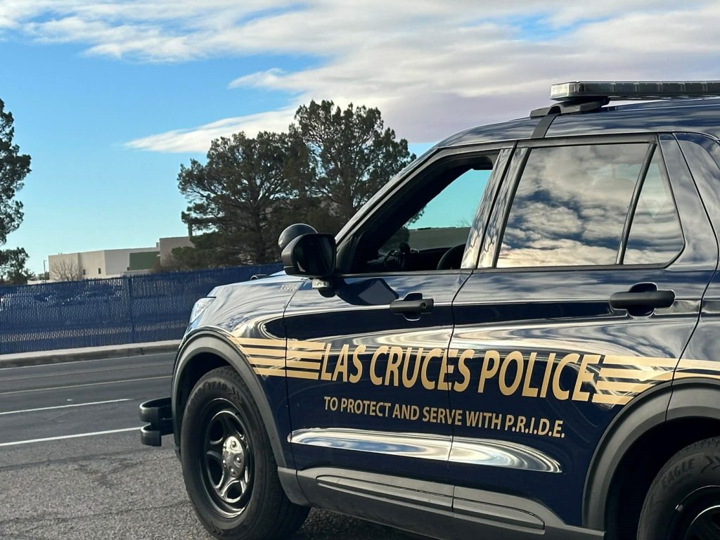 Las Cruces Police vehicle parked off of a road.