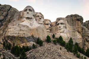 The presidents' faces on Mount Rushmore.