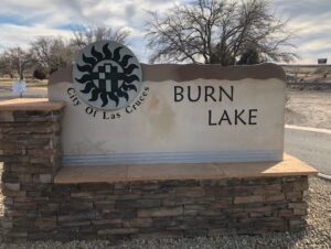 Burn Lake sign at the entrance to the park.