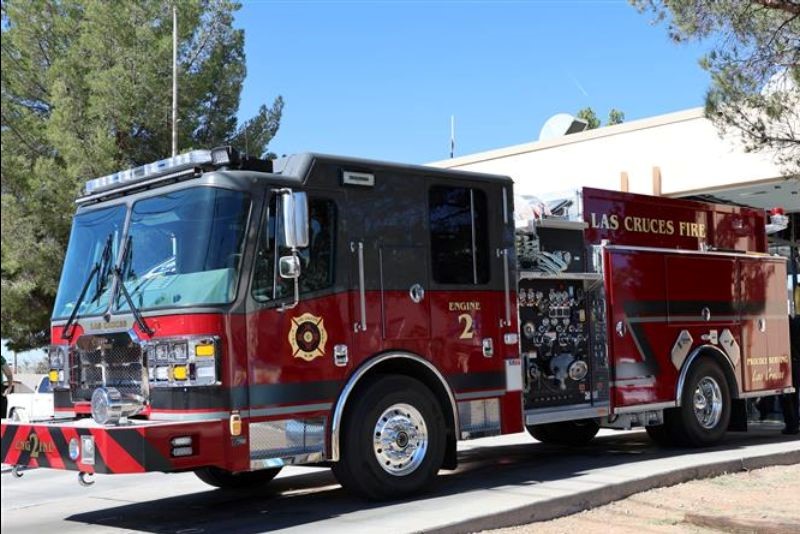 Fire Truck parked outside the fire department.